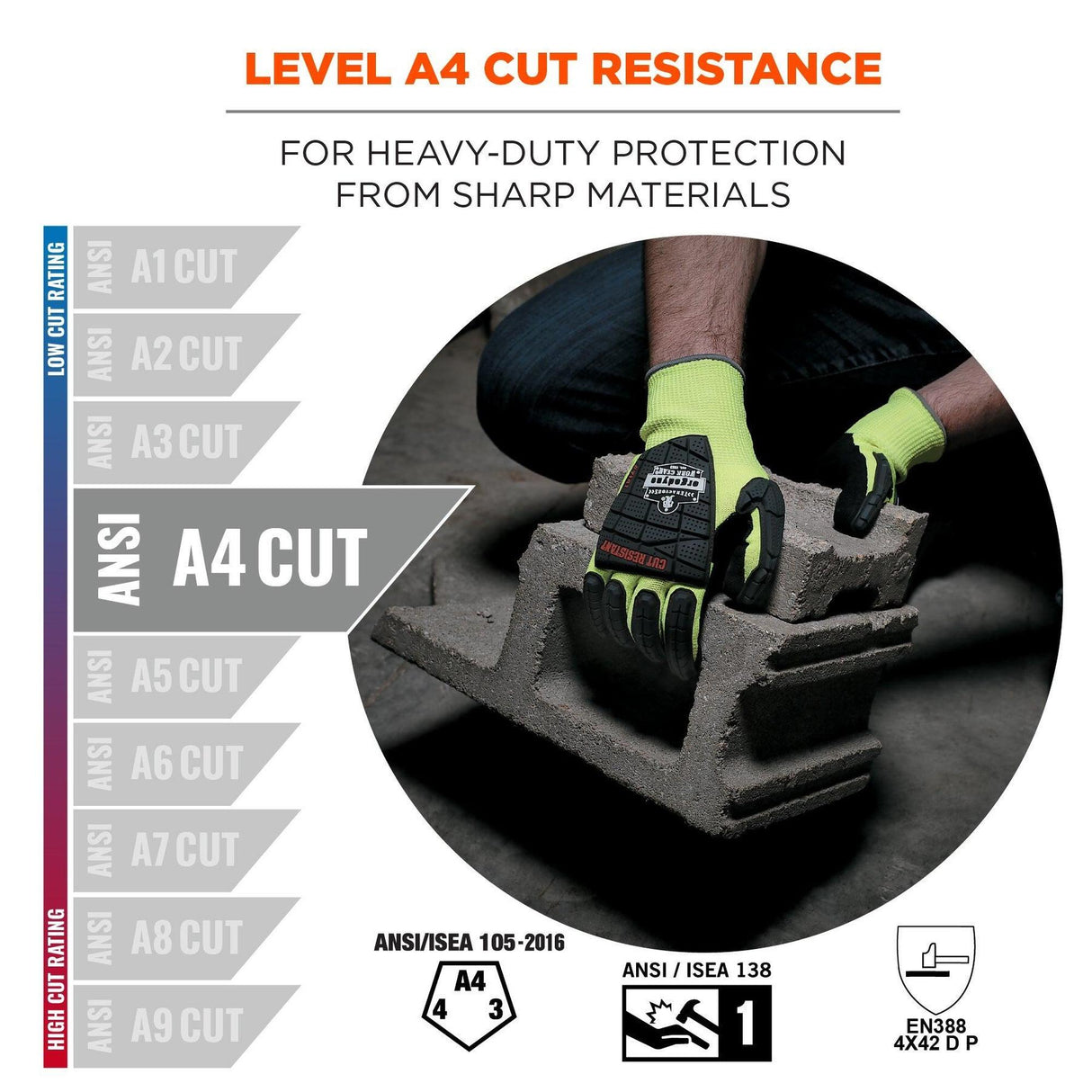 Ergodyne ProFlex 7141 Hi-Vis Nitrile Coated Cut-Resistant Gloves