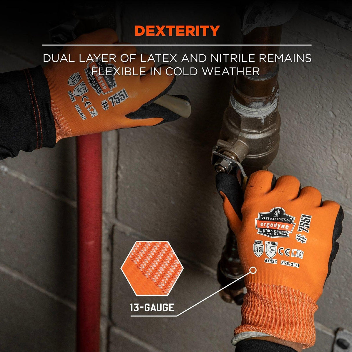 Ergodyne ProFlex 7551 Coated Waterproof Cut-Resistant Winter Work Gloves