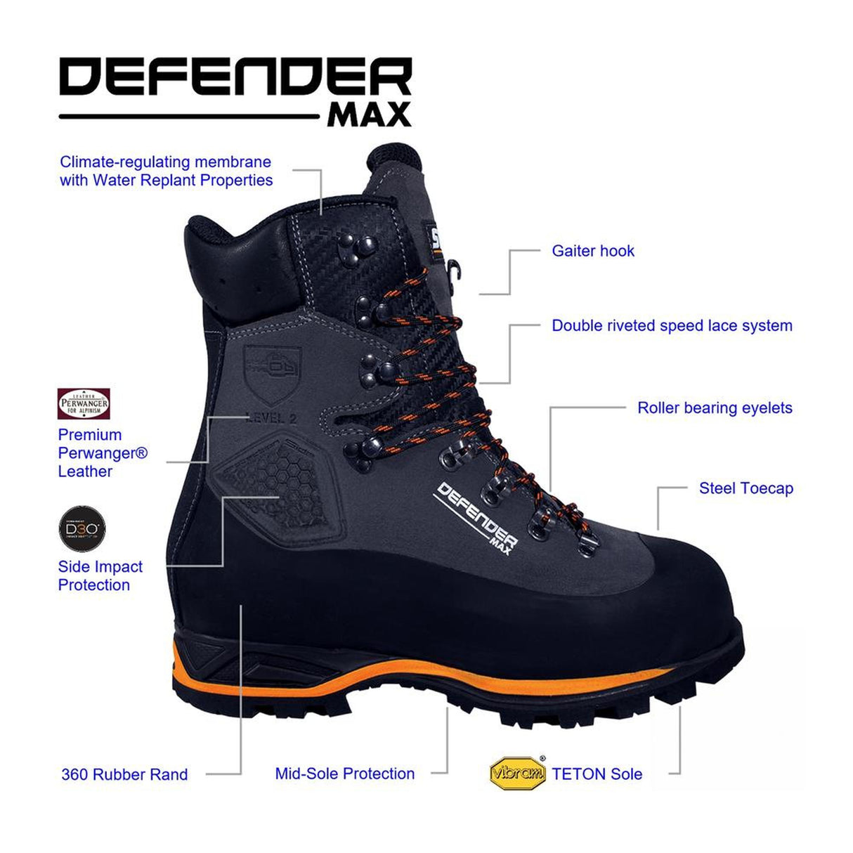 Stein Defender Max Chainsaw Boots - Class 2 - Grey - 2025 Model