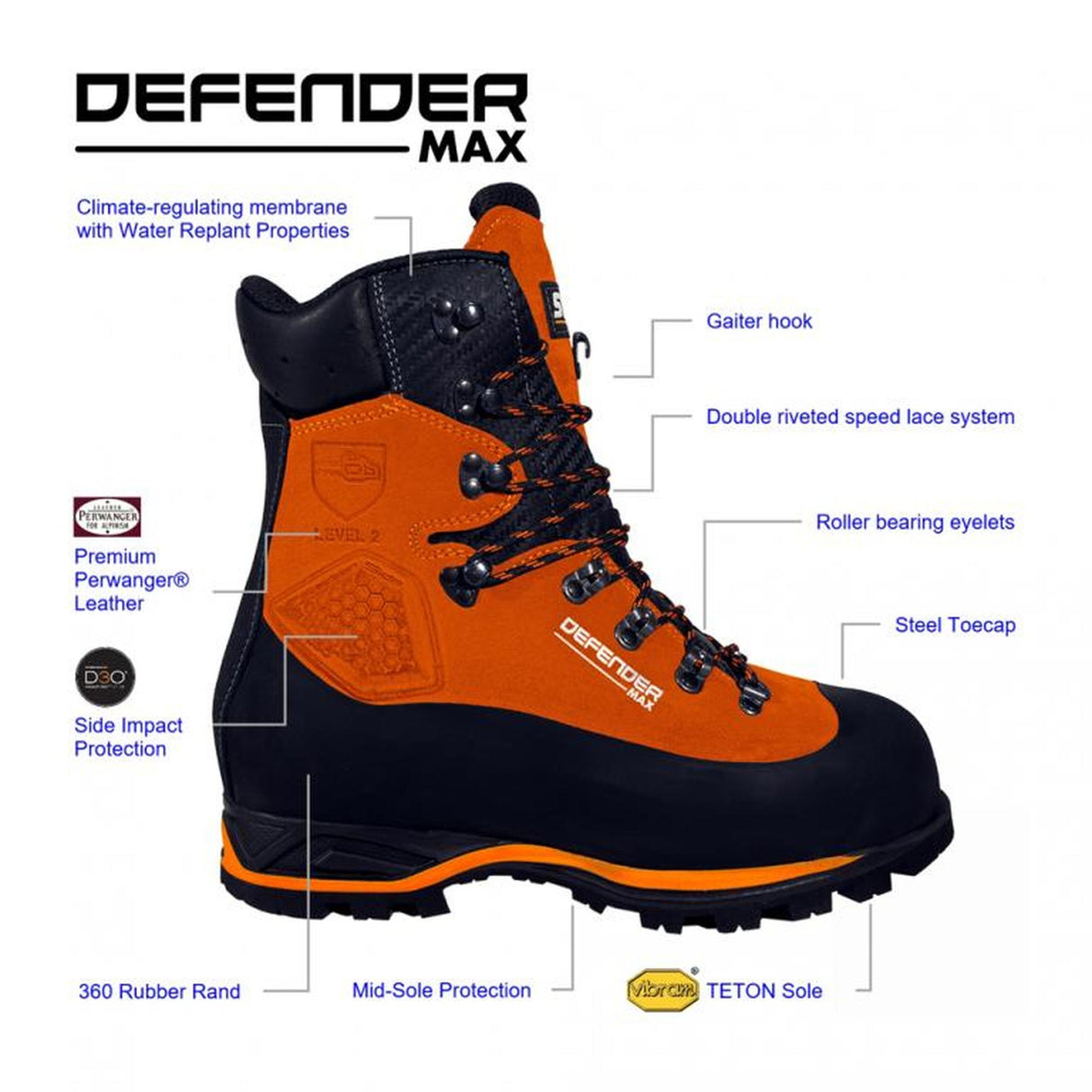 Stein Defender Max Chainsaw Boots - Class 2 - Orange