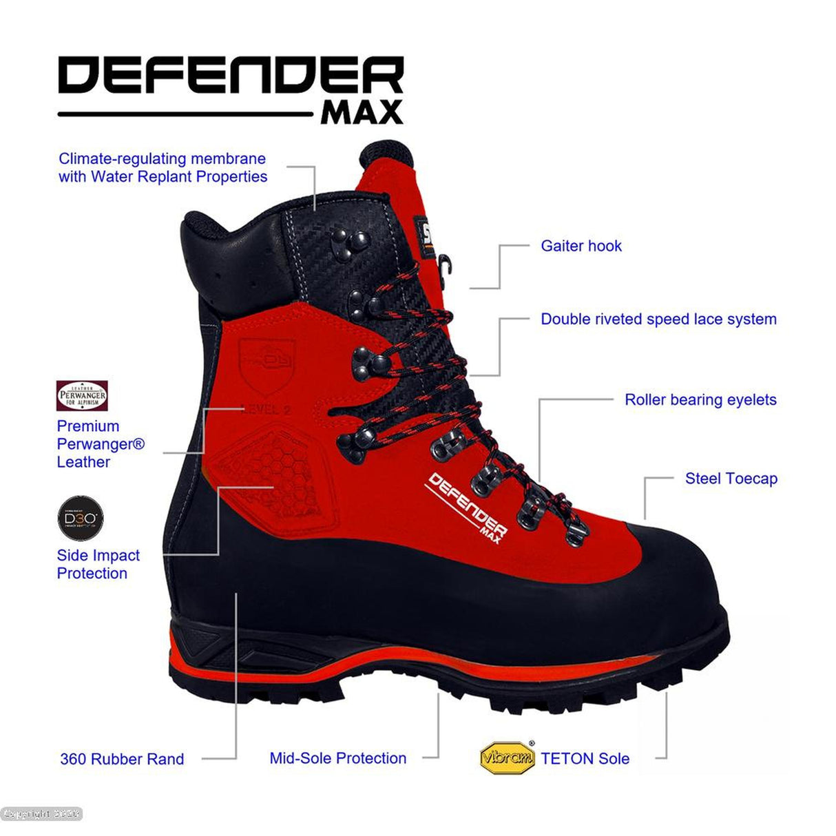 Stein Defender Max Chainsaw Boots - Class 2 - Red